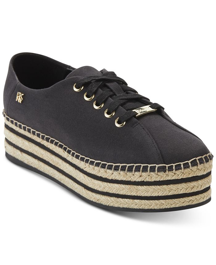 DKNY Adrian Platformes Feminino Tecido Cano Baixo Com Cadarço Fashion Preto Tamanho 8