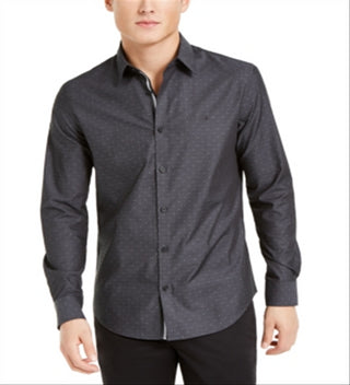 Camisa Calvin Klein Masculina Regular Fit Stretch Texturizada Dot Dobby Preta Tamanho M