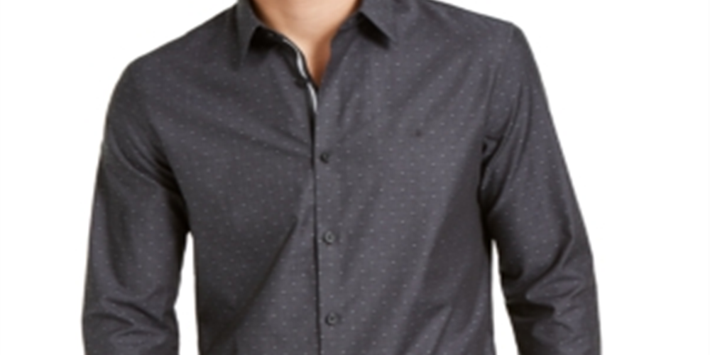 Camisa Calvin Klein Masculina Regular Fit Stretch Texturizada Dot Dobby Preta Tamanho M
