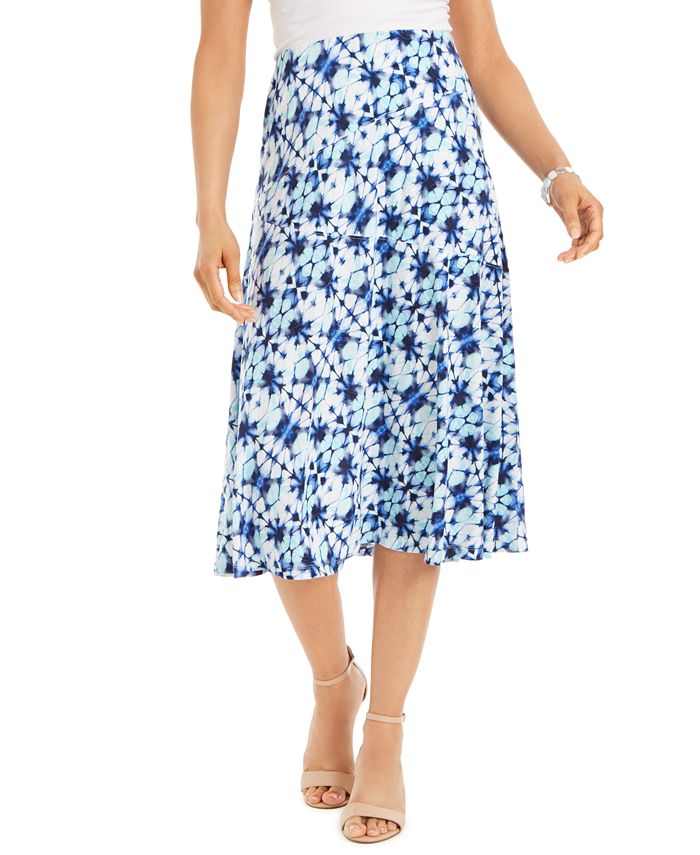 Saia MIDI estampada feminina JM Collection Azul Tamanho M