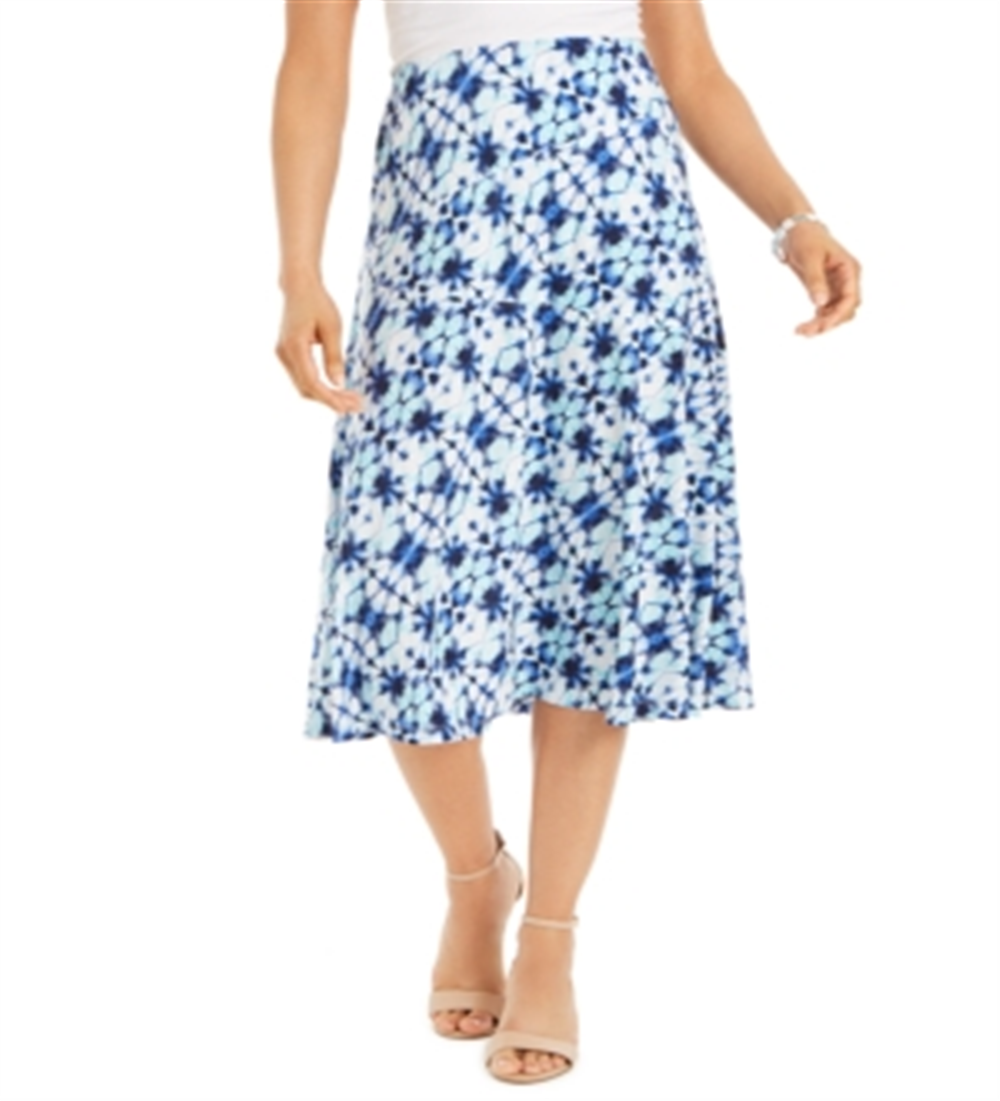 Saia MIDI estampada feminina JM Collection Azul Tamanho M