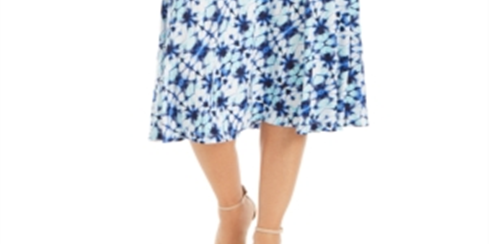 Saia MIDI estampada feminina JM Collection Azul Tamanho M