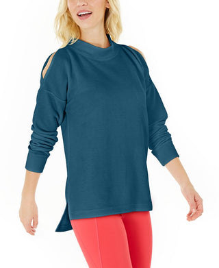 Ideology Women's Cold-Shoulder Vented Top Blue  Size L