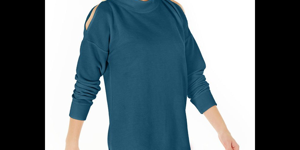 Blusa feminina Ideology com ombros descobertos e abertura frontal, azul, tamanho G