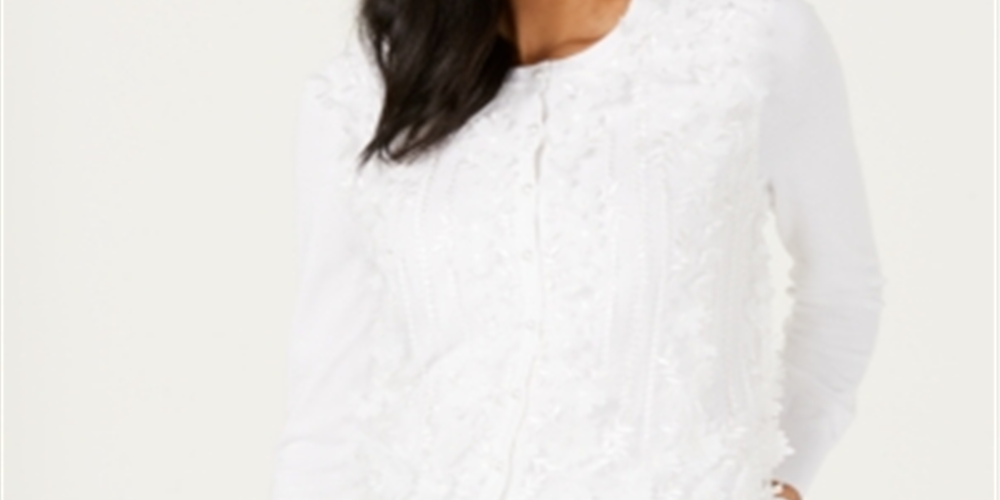 Charter Club Feminino Floral Aplique Branco Tamanho XX-Grande