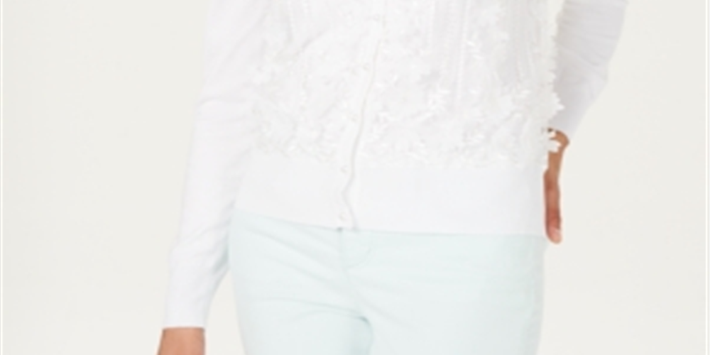 Charter Club Feminino Floral Aplique Branco Tamanho XX-Grande