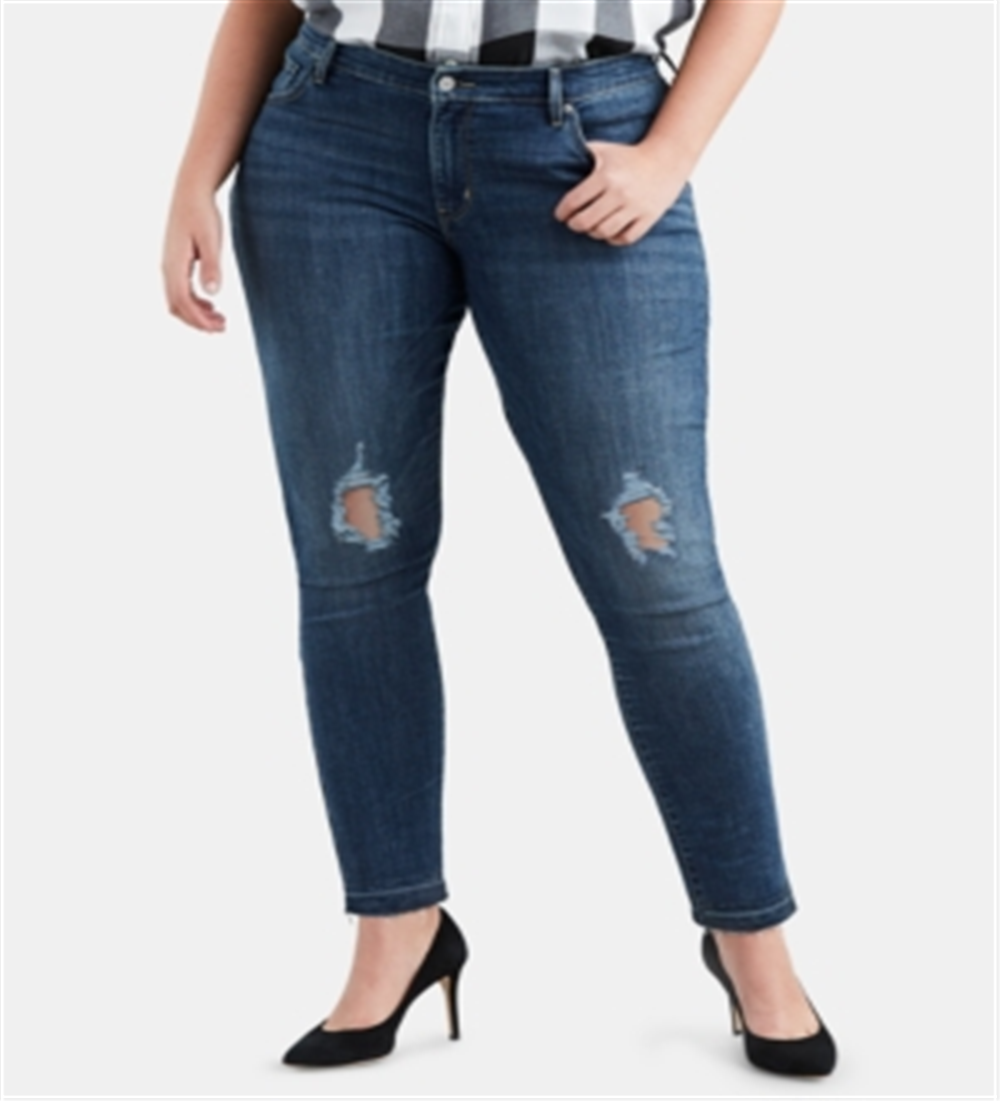 Calça jeans skinny Levi's Plus 711 Denim Destroyed feminina, azul, tamanho 18W