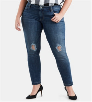 Levi's Women's Plus 711 Denim Destroyed Skinny Jeans Blue Size 18W