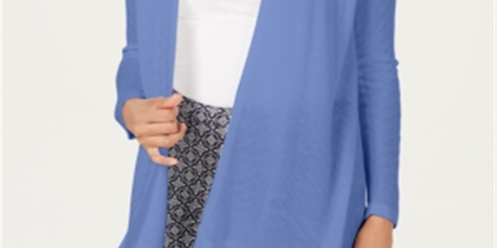 Cardigan feminino Charter Club Geo Stitch Completer azul tamanho pequeno grande