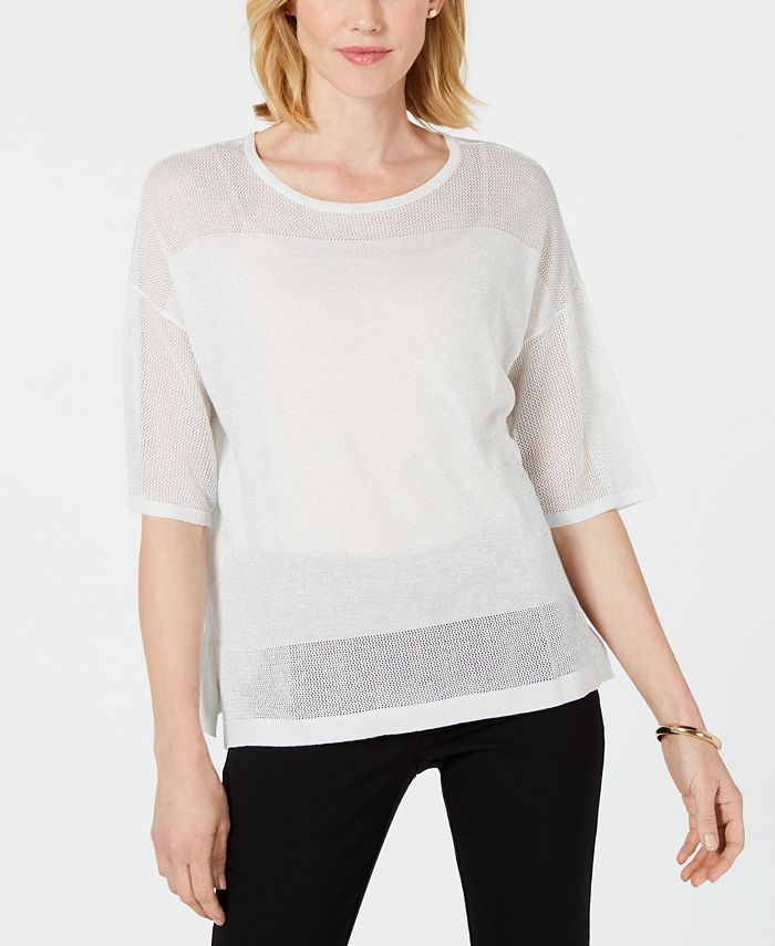 JM Collection Suéter Feminino Novelty Stitch Branco Tamanho Médio