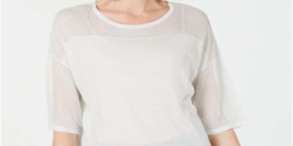 JM Collection Suéter Feminino Novelty Stitch Branco Tamanho Médio