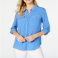 Camisa feminina Charter Club com dois bolsos, azul, tamanho extragrande