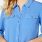 Camisa feminina Charter Club com dois bolsos, azul, tamanho extragrande