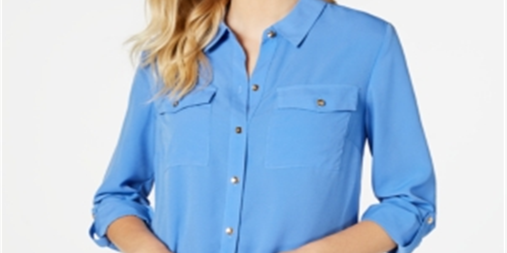 Camisa feminina Charter Club com dois bolsos, azul, tamanho extragrande