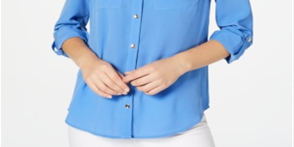 Camisa feminina Charter Club com dois bolsos, azul, tamanho extragrande