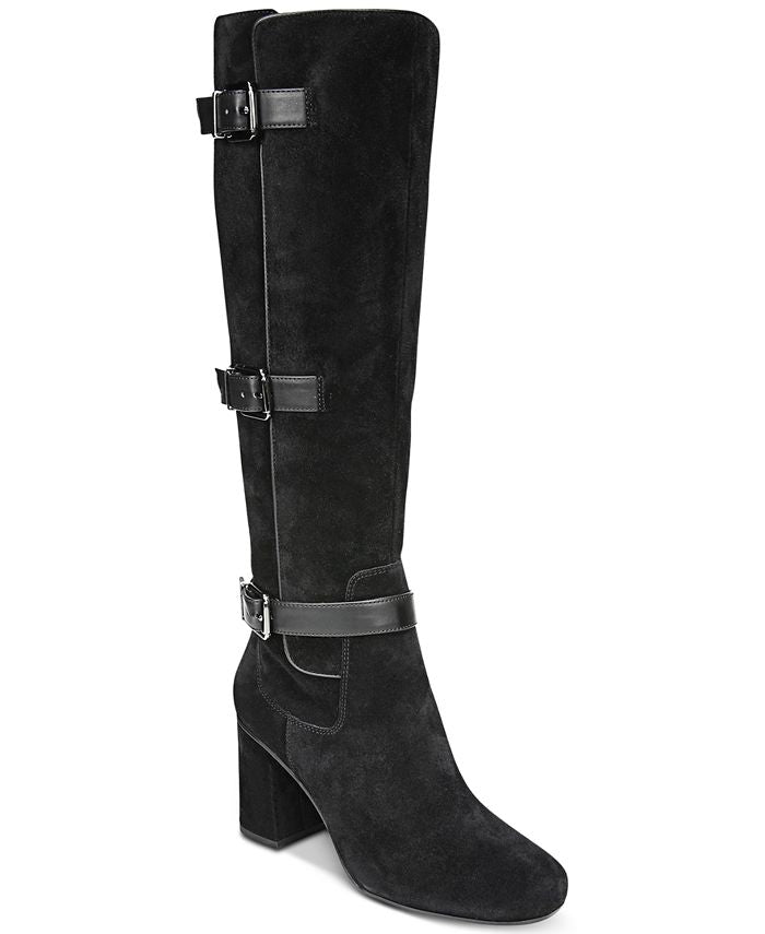 Franco Sarto Botas femininas de camurça Knoll com bico fechado e cano alto, pretas, tamanho 5,5 M