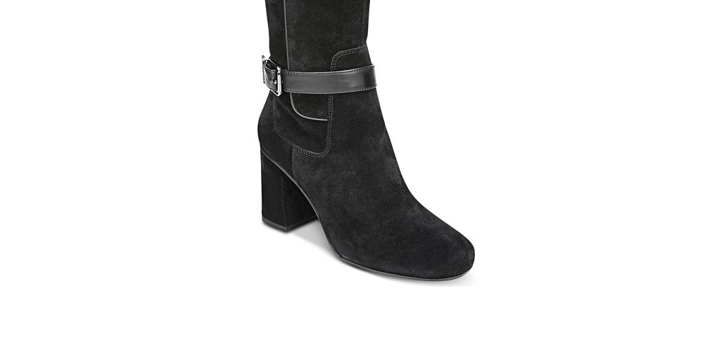 Franco Sarto Botas femininas de camurça Knoll com bico fechado e cano alto, pretas, tamanho 5,5 M