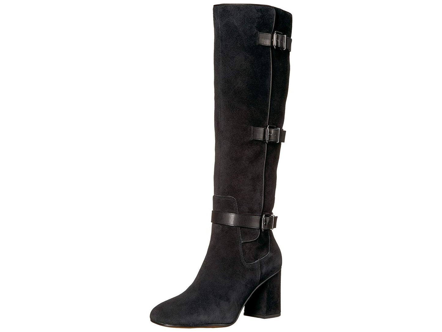 Franco Sarto Botas femininas de camurça Knoll com bico fechado e cano alto, pretas, tamanho 5,5 M