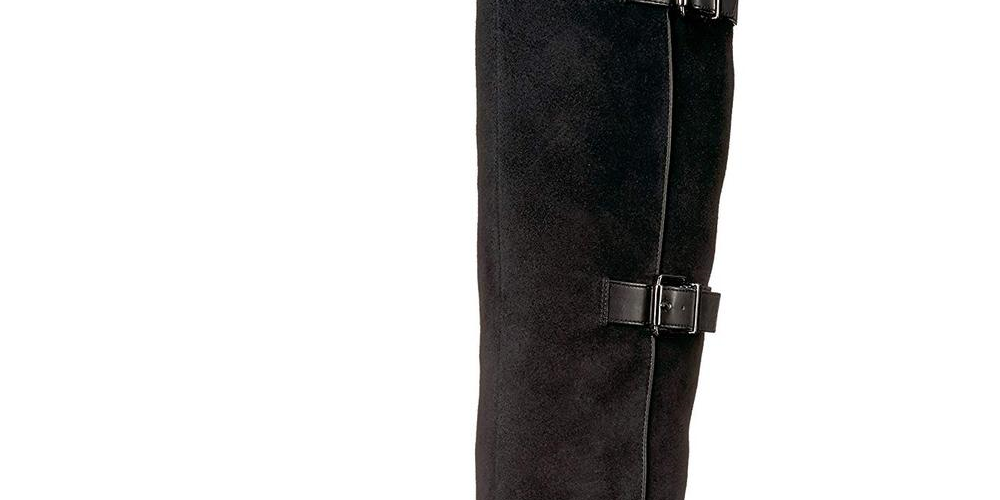 Franco Sarto Botas femininas de camurça Knoll com bico fechado e cano alto, pretas, tamanho 5,5 M