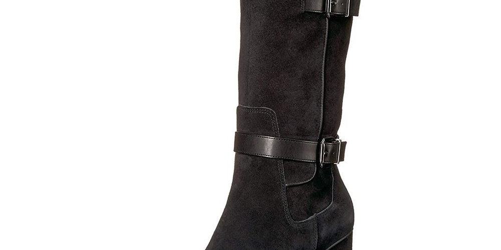 Franco Sarto Botas femininas de camurça Knoll com bico fechado e cano alto, pretas, tamanho 5,5 M