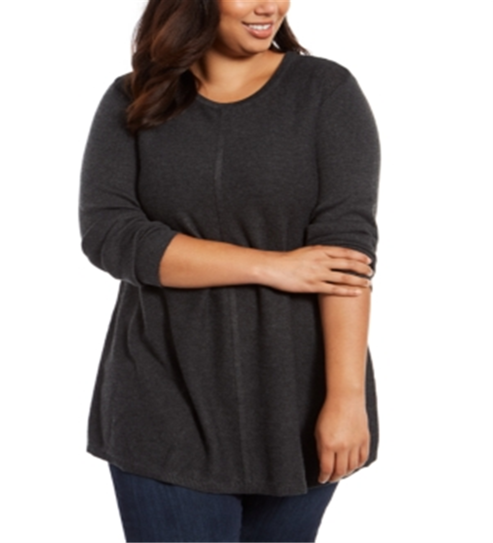 Suéter túnica feminino com costura frontal e gola redonda, cinza, tamanho 1X, estilo &amp; co