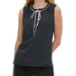 Blusa Tommy Hilfiger Feminina Sem Mangas Estampada com Bolinhas e Gola Amarrada, Preta, Tamanho X-G
