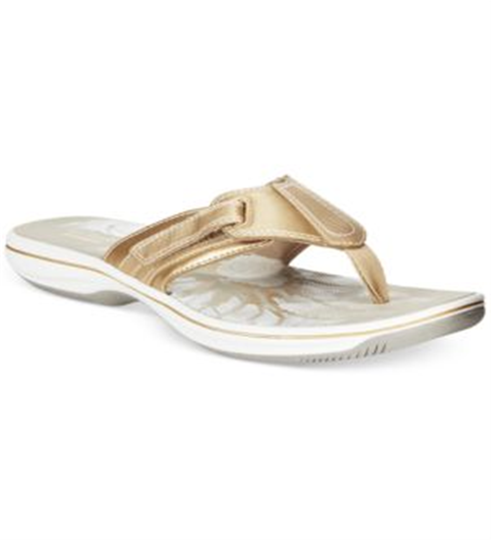 Sandálias femininas Clarks Brinkley Jojo Flip-flop douradas tamanho 11