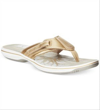 Sandálias femininas Clarks Brinkley Jojo Flip-flop douradas tamanho 11