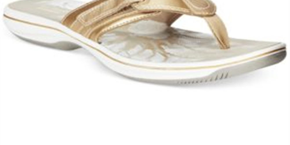 Sandálias femininas Clarks Brinkley Jojo Flip-flop douradas tamanho 11