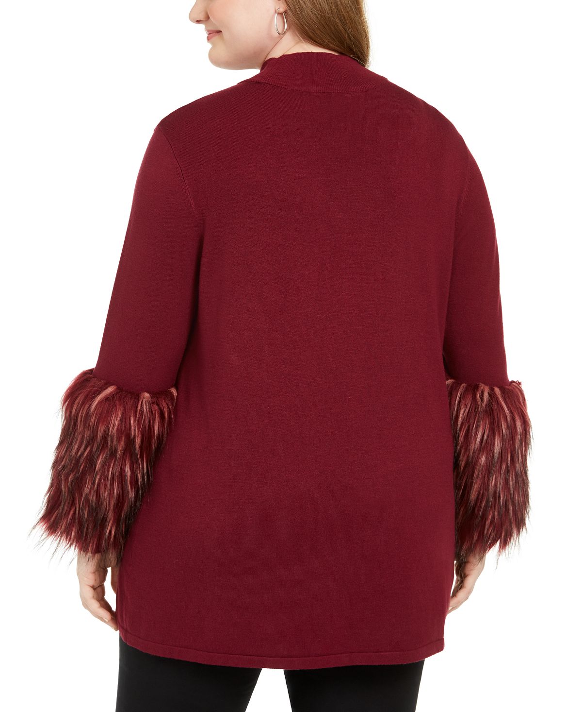 Alfani Feminino Plus Faux Fur Cuff Mock Neck Túnica Suéter Vermelho Tamanho 4X
