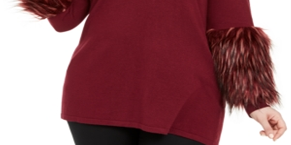 Alfani Feminino Plus Faux Fur Cuff Mock Neck Túnica Suéter Vermelho Tamanho 4X