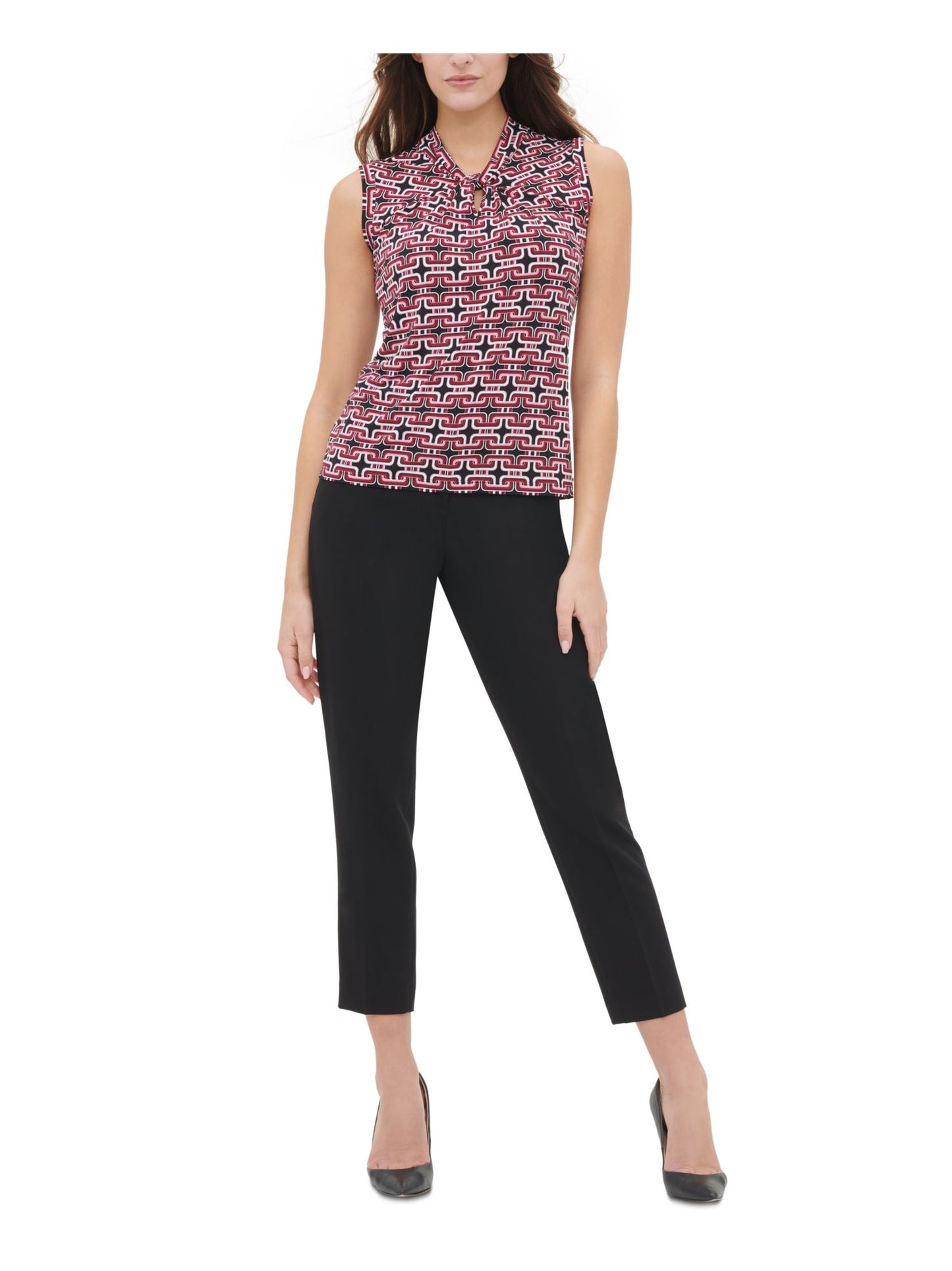 Tommy Hilfiger Blusa Feminina Estampada Sem Mangas para Trabalho, Preta, Tamanho P