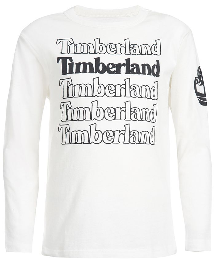 Camiseta Timberland Stacked Logo Manga Longa Infantil Branca Tamanho XG