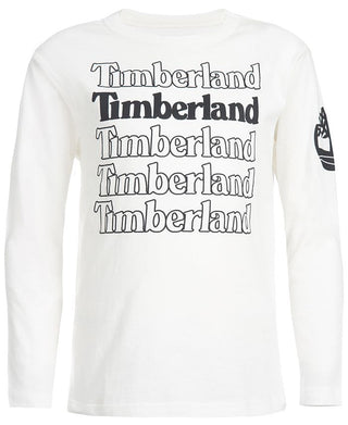 Camiseta Timberland Stacked Logo Manga Longa Infantil Branca Tamanho XG