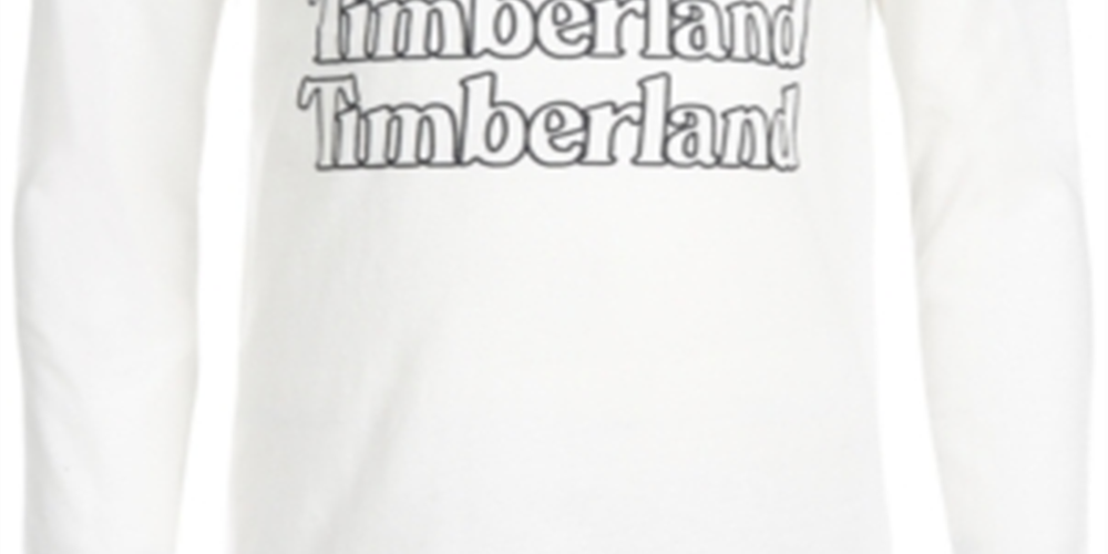 Camiseta Timberland Stacked Logo Manga Longa Infantil Branca Tamanho XG