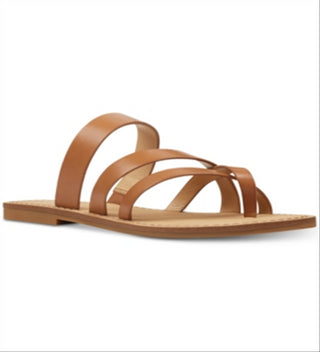 Sandálias de tira fina Nine West Claire Toe femininas, marrom, tamanho 9 M