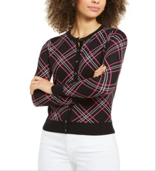 Cardigan xadrez feminino Charter Club, preto, tamanho XX-G