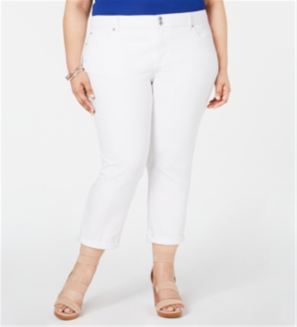 Calça jeans curta feminina plus size INC International Concepts, tamanho 16W, branca