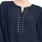 Blusa feminina JM Collection com pregas nas costas e rebites, azul, tamanho pequeno