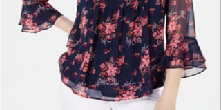 Blusa feminina manga 3/4 Charter Club azul tamanho extragrande