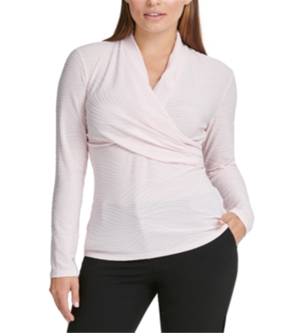Blusa texturizada feminina DKNY, rosa, tamanho pequeno