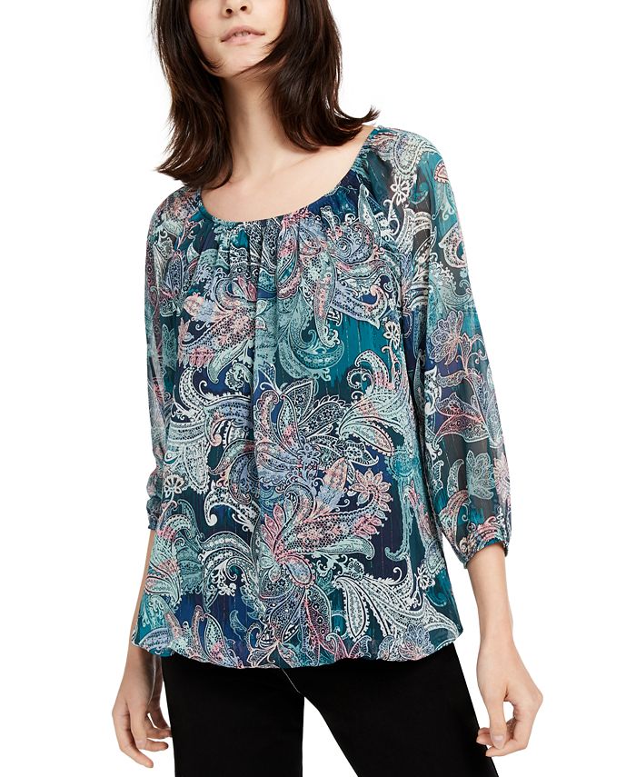 Blusa feminina estampada NY Collection, verde, tamanho pequeno, médio