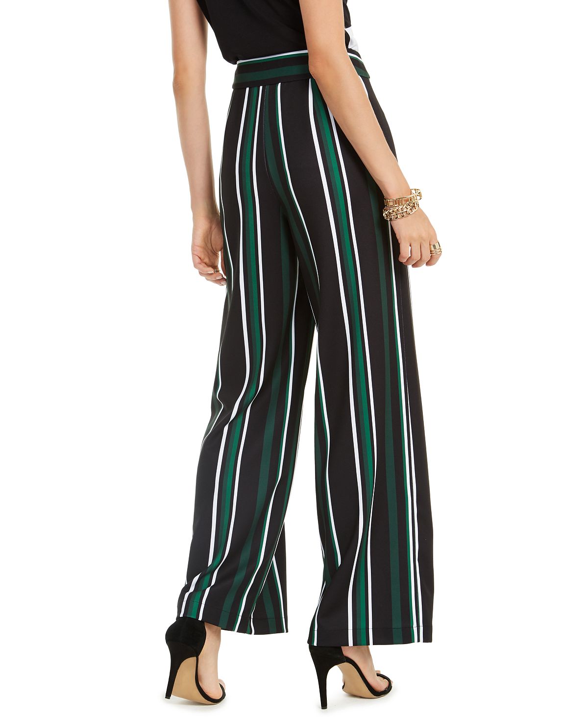 Calça feminina listrada com zíper e perna larga, preta, tamanho 2, da INC International Concepts
