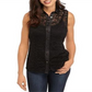 Blusa feminina Anne Klein com cordão e renda, sem mangas, com botões frontais, preta, tamanho 16