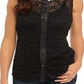 Blusa feminina Anne Klein com cordão e renda, sem mangas, com botões frontais, preta, tamanho 16