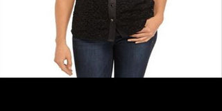 Blusa feminina Anne Klein com cordão e renda, sem mangas, com botões frontais, preta, tamanho 16