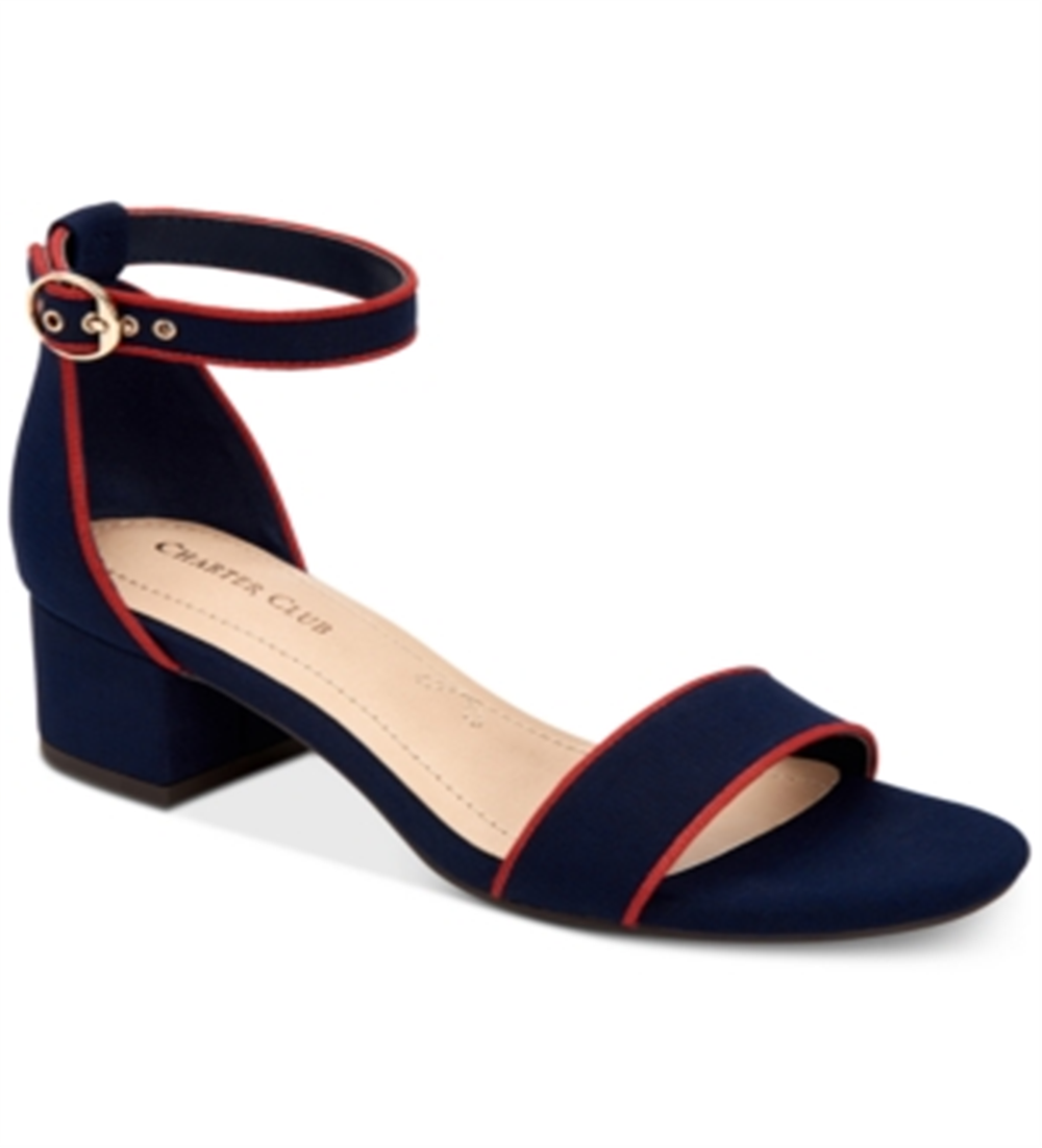 Charter Club Sandálias femininas Ruue Fabric com bico aberto, casuais, estilo slingback, azul marinho, tamanho 9,5 M