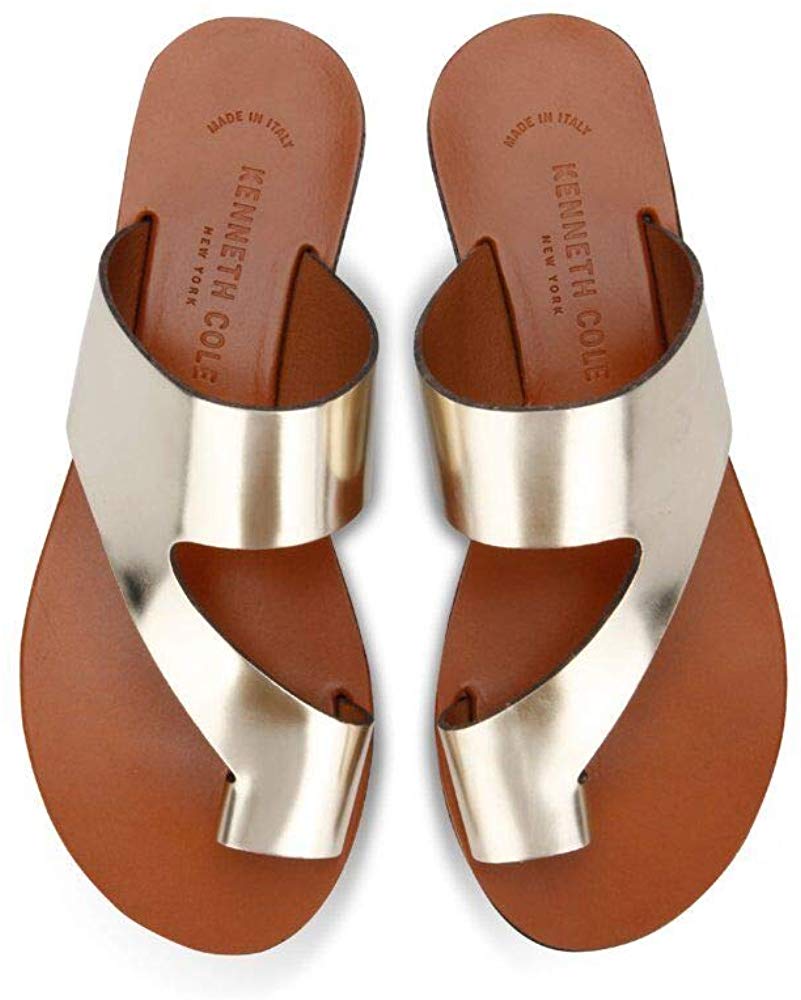 Sandálias femininas Kenneth Cole New York Palm Open Toe Casual Slide, tamanho 9 M, amarelas