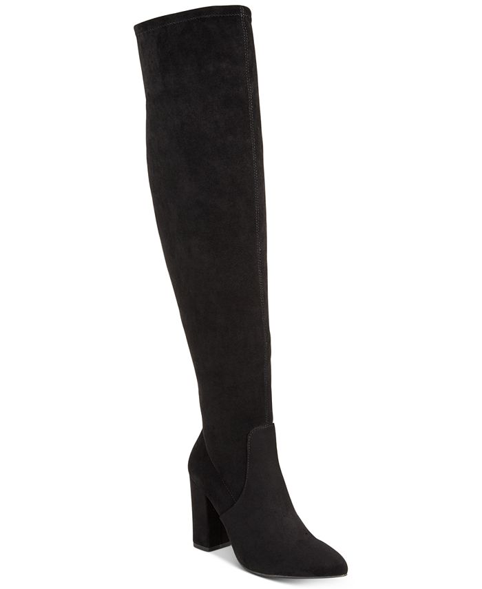 Material Girl Botas femininas Bravy com bico fechado e acima do joelho, pretas, tamanho 9 M