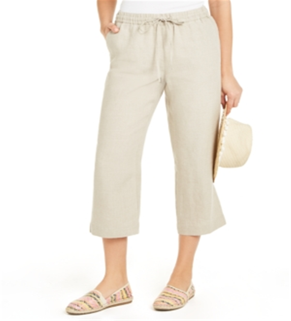 Calça Capri de Linho Feminina Charter Club com Cintura Amarrada, Marrom, Tamanho XXG
